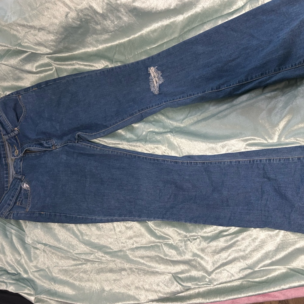 SHEIN Distressed Blue Flare Jeans